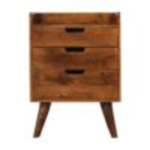Gallery-Back Bedside Table | Chestnut Finish | Raised Edge Storage