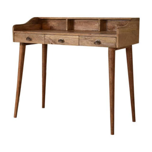 Gallery Back Cable Writing Desk | Solid Mango Wood | Oak Finish | 3 Drawers & 3 Slots