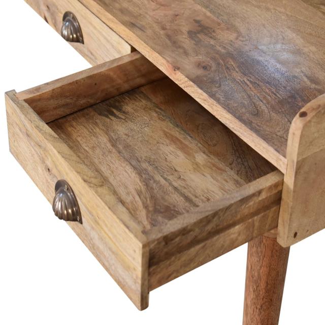 Gallery Back Cable Writing Desk | Solid Mango Wood | Oak Finish | 3 Drawers & 3 Slots