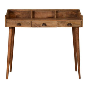 Gallery Back Cable Writing Desk | Solid Mango Wood | Oak Finish | 3 Drawers & 3 Slots