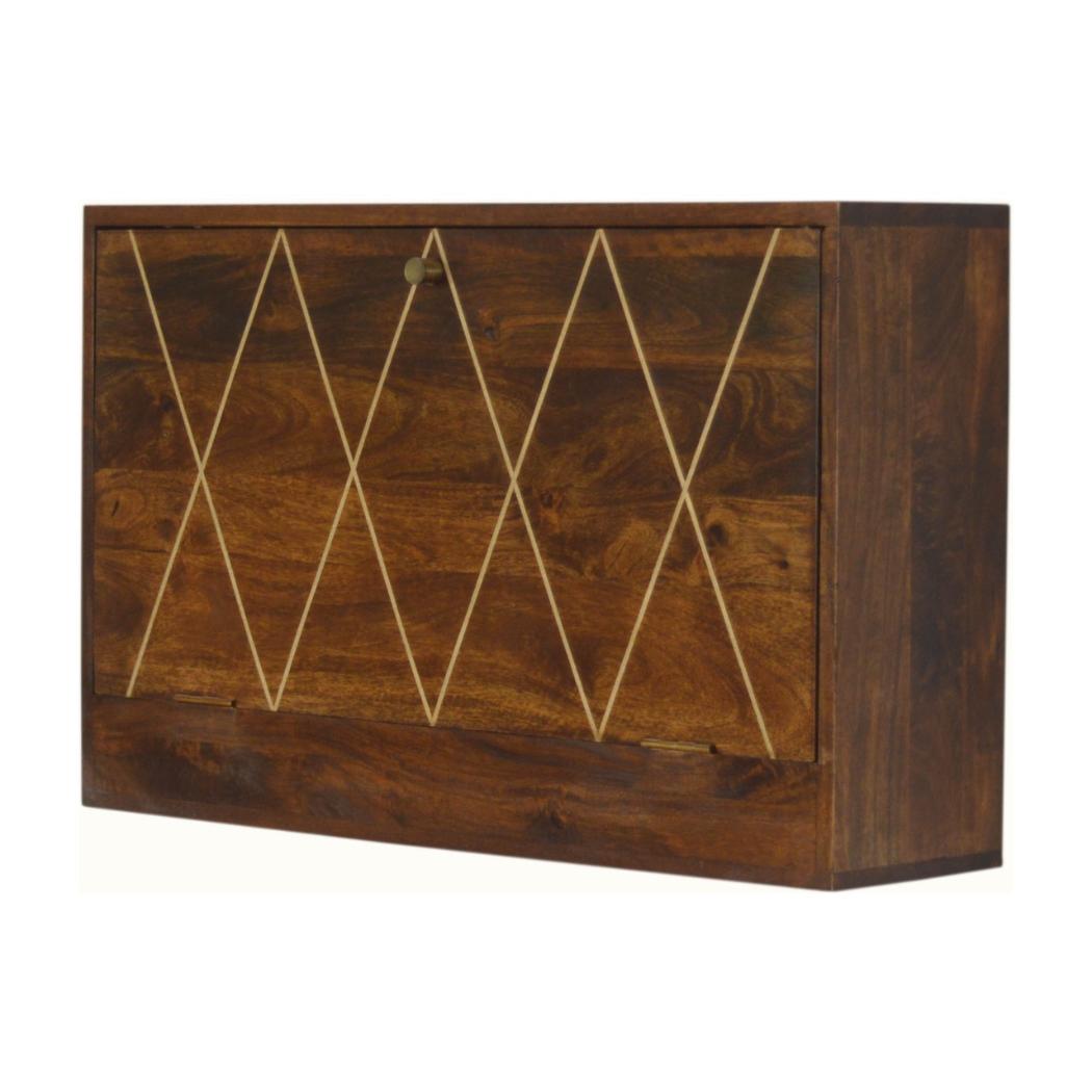 Geo Flip-Down Writing Desk | Solid Mango Wood | Brass Detail | Space-Saving Workspace