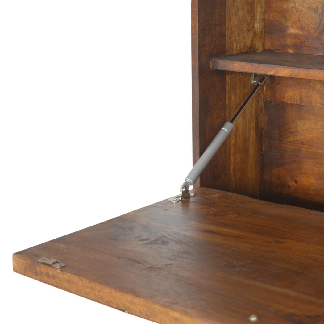 Geo Flip-Down Writing Desk | Solid Mango Wood | Brass Detail | Space-Saving Workspace
