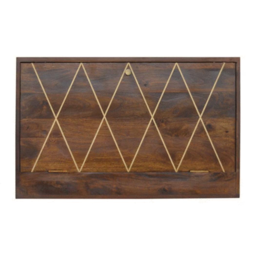 Geo Flip-Down Writing Desk | Solid Mango Wood | Brass Detail | Space-Saving Workspace