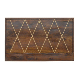 Geo Flip-Down Writing Desk | Solid Mango Wood | Brass Detail | Space-Saving Workspace
