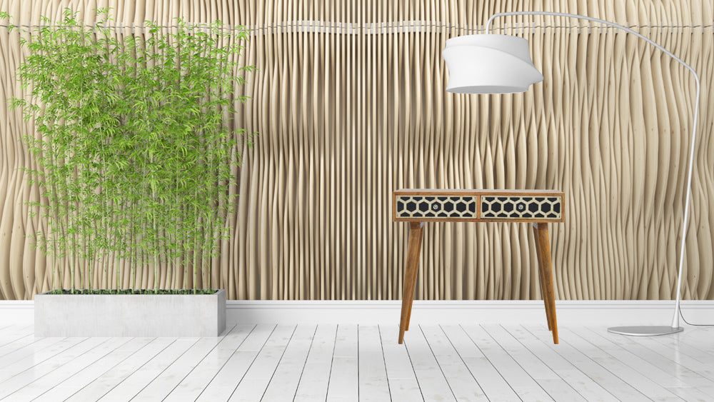 Geometric Bone Inlay Console Table | 2 Drawers | Solid Mango Wood