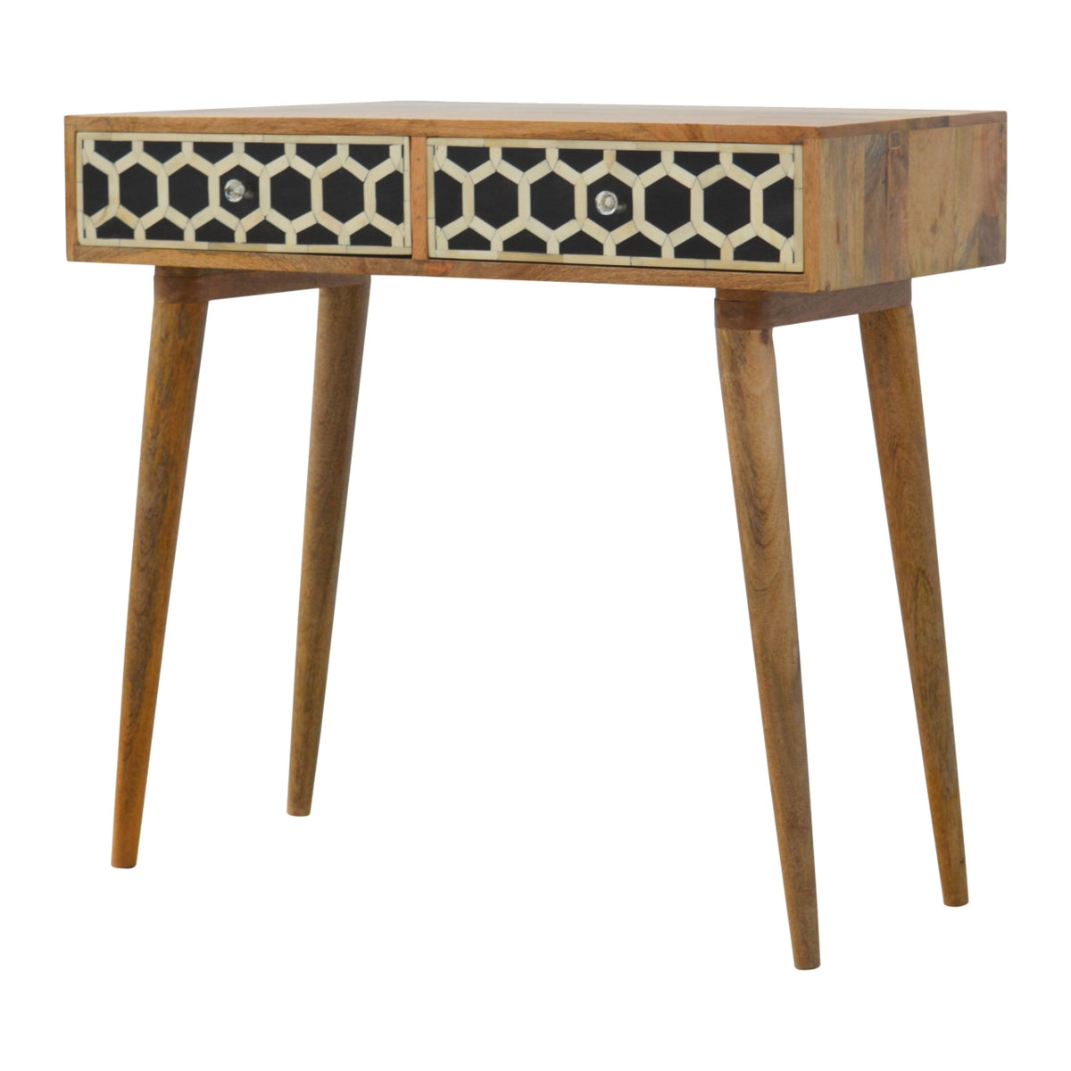 Geometric Bone Inlay Console Table | 2 Drawers | Solid Mango Wood