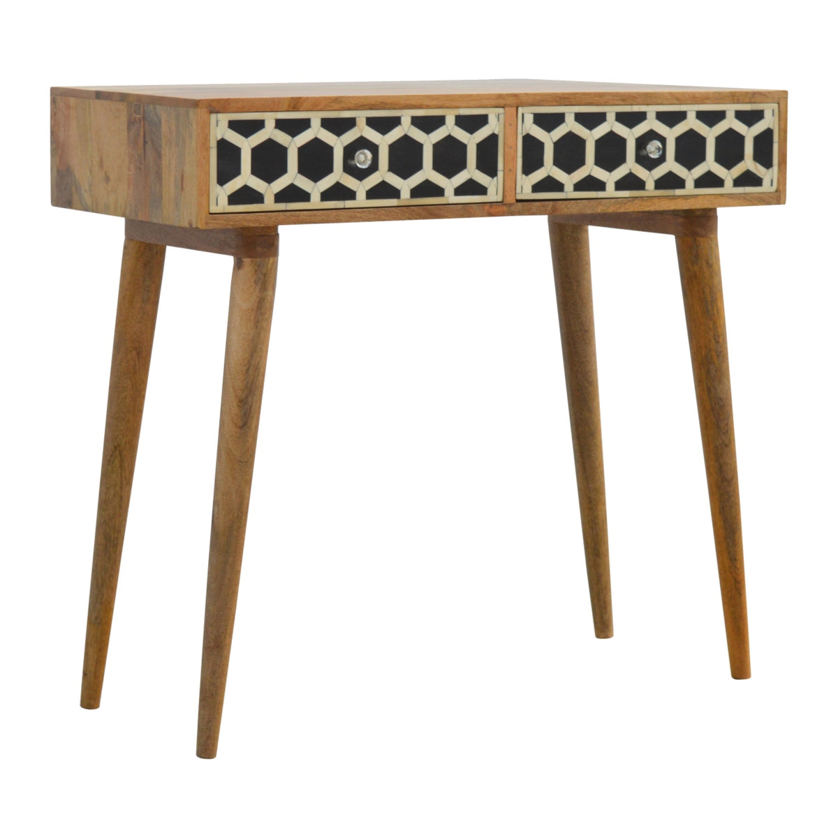 Geometric Bone Inlay Console Table | 2 Drawers | Solid Mango Wood