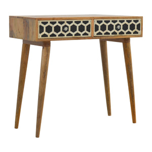 Geometric Bone Inlay Console Table | 2 Drawers | Solid Mango Wood