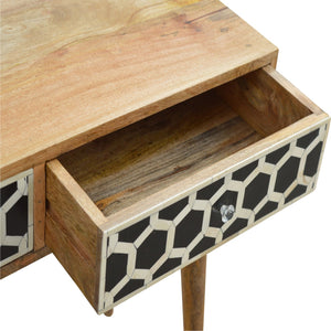 Geometric Bone Inlay Console Table | 2 Drawers | Solid Mango Wood