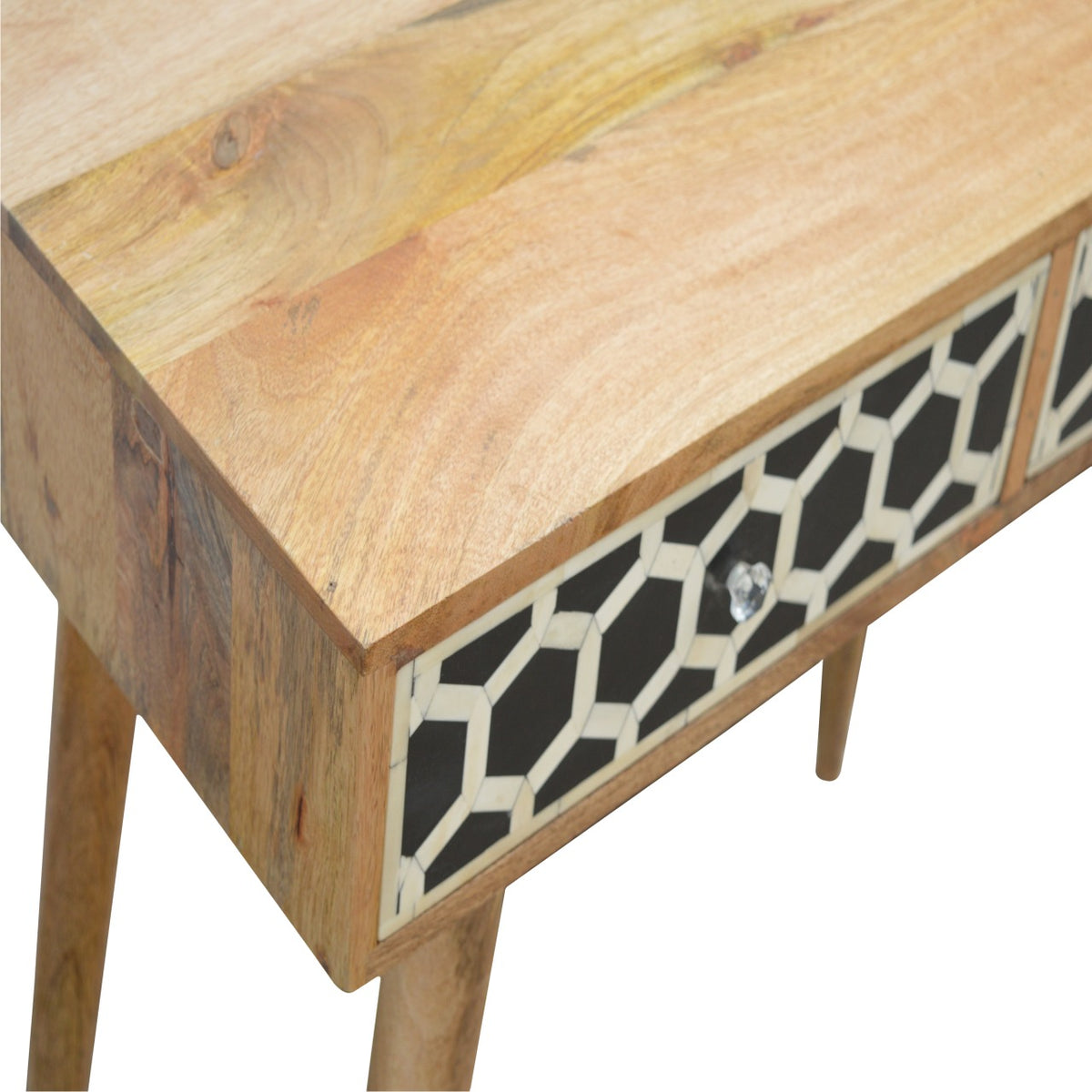 Geometric Bone Inlay Console Table | 2 Drawers | Solid Mango Wood