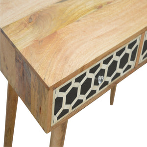 Geometric Bone Inlay Console Table | 2 Drawers | Solid Mango Wood