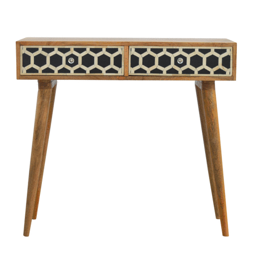 Geometric Bone Inlay Console Table | 2 Drawers | Solid Mango Wood