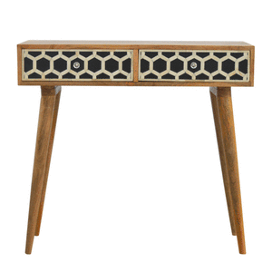Geometric Bone Inlay Console Table | 2 Drawers | Solid Mango Wood