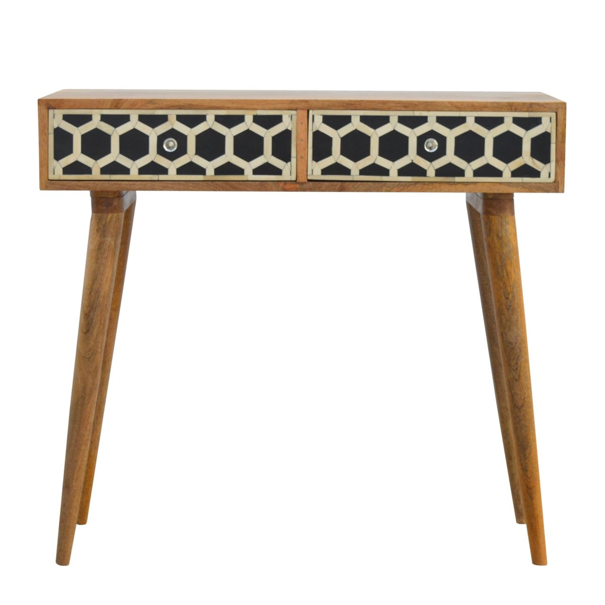 Geometric Bone Inlay Console Table | 2 Drawers | Solid Mango Wood