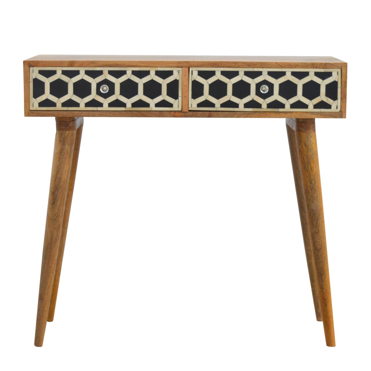 Geometric Bone Inlay Console Table | 2 Drawers | Solid Mango Wood