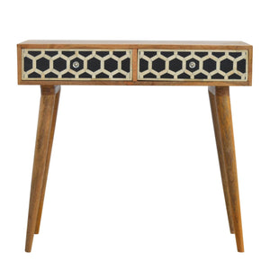 Geometric Bone Inlay Console Table | 2 Drawers | Solid Mango Wood