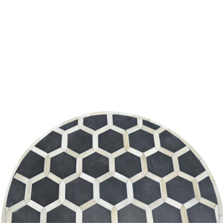 Geometric Bone Inlay Occasional Stool | Black & Natural | Drum Style