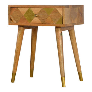 Geometric Brass Bedside Table | 1 Drawer | Solid Mango Wood