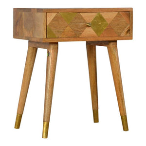 Geometric Brass Bedside Table | 1 Drawer | Solid Mango Wood