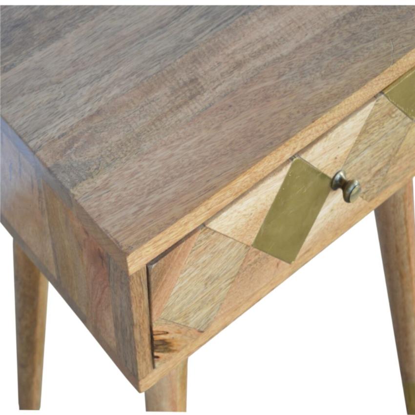 Geometric Brass Bedside Table | 1 Drawer | Solid Mango Wood