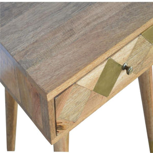 Geometric Brass Bedside Table | 1 Drawer | Solid Mango Wood