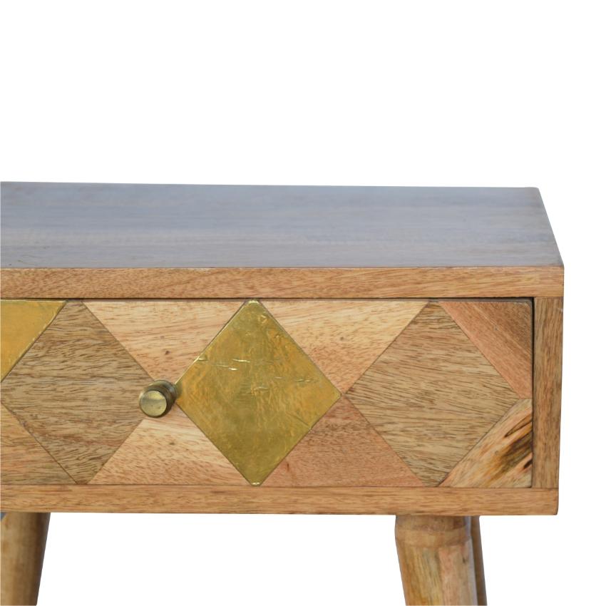 Geometric Brass Bedside Table | 1 Drawer | Solid Mango Wood