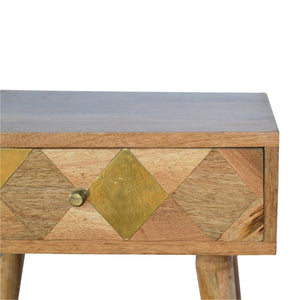 Geometric Brass Bedside Table | 1 Drawer | Solid Mango Wood