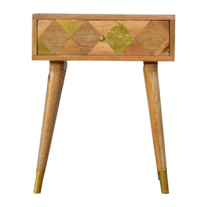 Geometric Brass Bedside Table | 1 Drawer | Solid Mango Wood