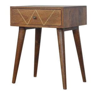 Geometric Brass Inlay Bedside Table | Distinctive Detail | Versatile Home Furniture