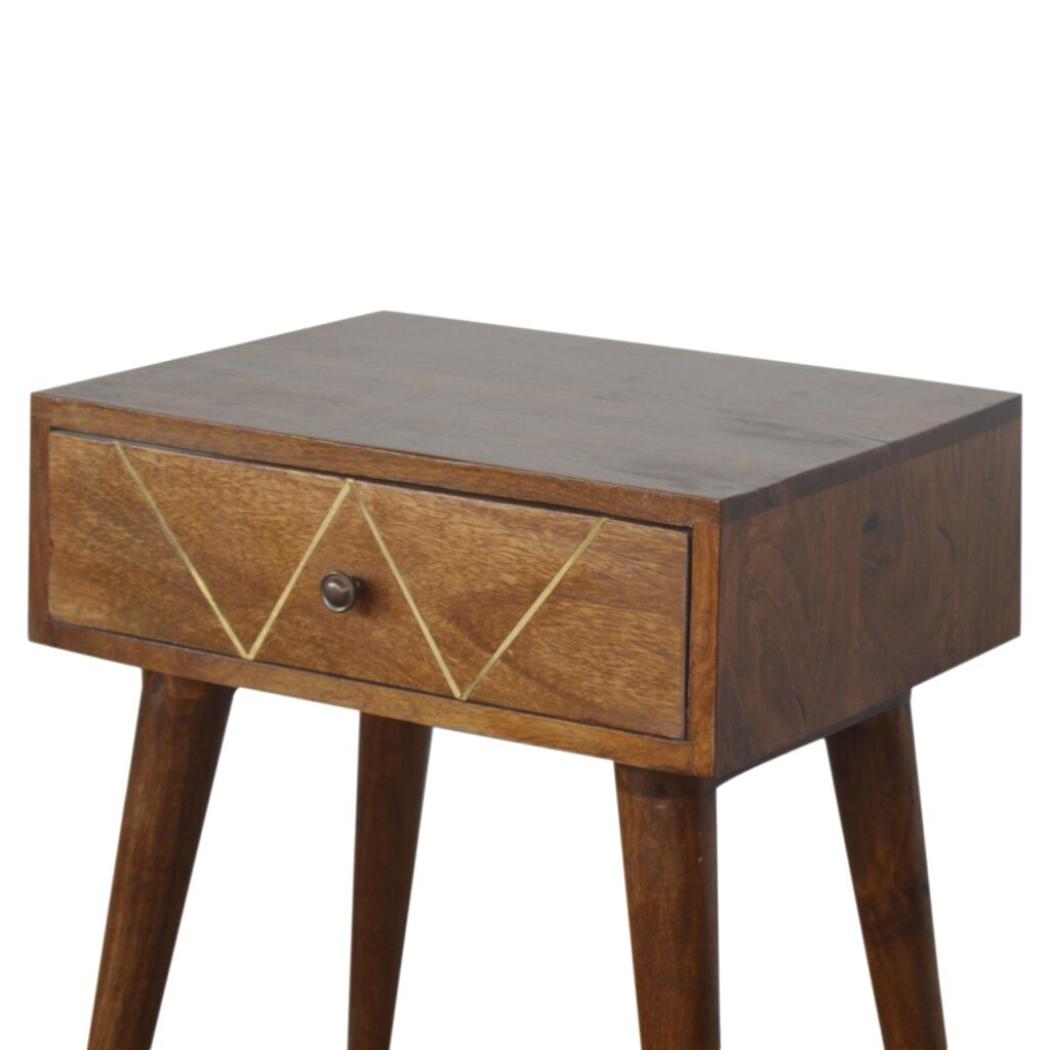 Geometric Brass Inlay Bedside Table | Distinctive Detail | Versatile Home Furniture