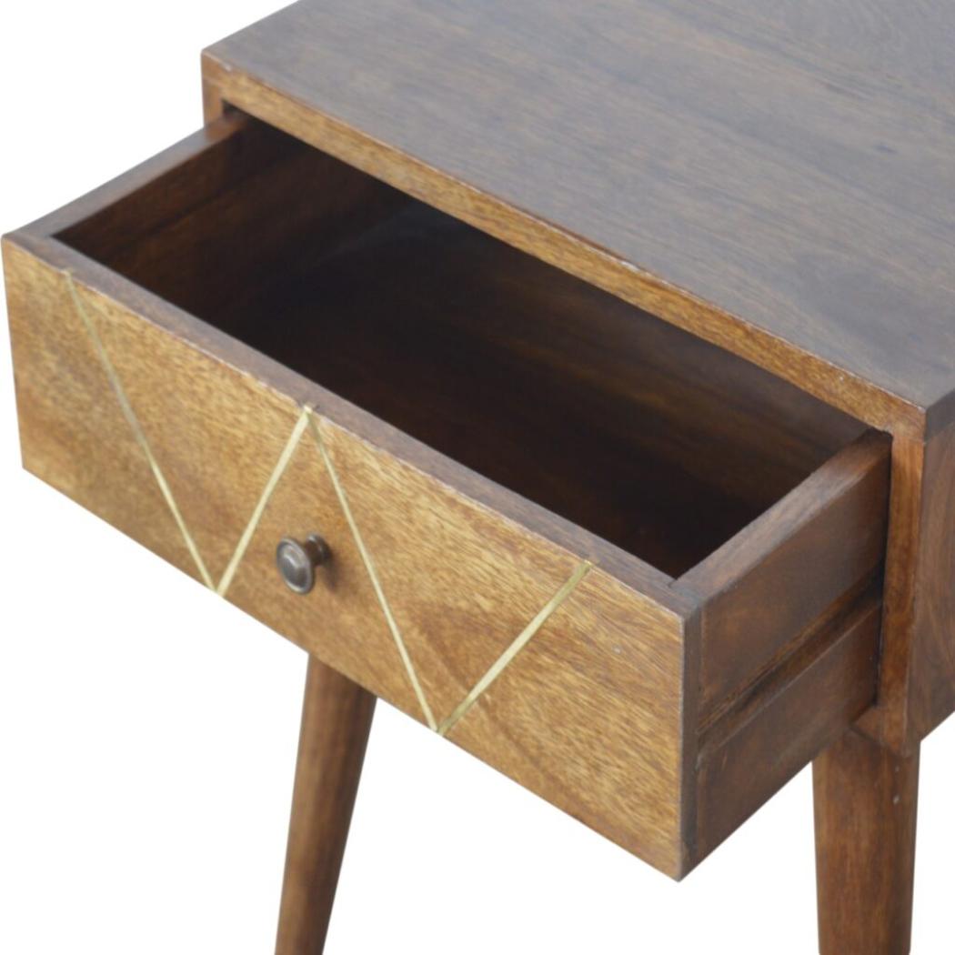 Geometric Brass Inlay Bedside Table | Distinctive Detail | Versatile Home Furniture