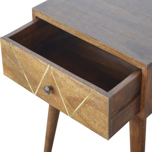Geometric Brass Inlay Bedside Table | Distinctive Detail | Versatile Home Furniture