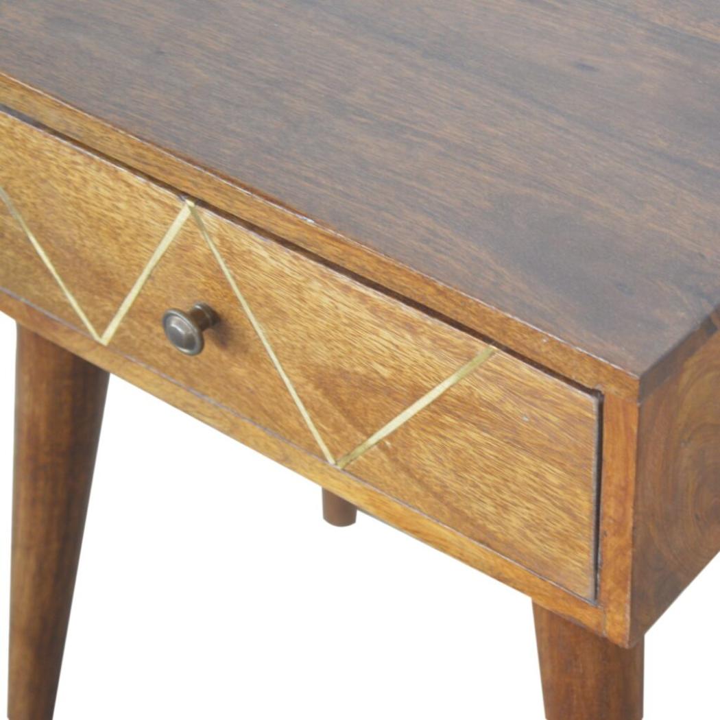 Geometric Brass Inlay Bedside Table | Distinctive Detail | Versatile Home Furniture