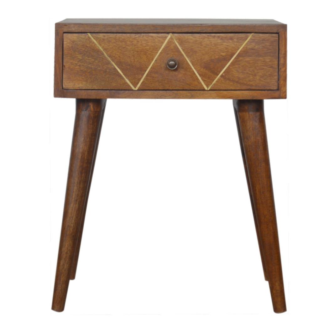 Geometric Brass Inlay Bedside Table | Distinctive Detail | Versatile Home Furniture
