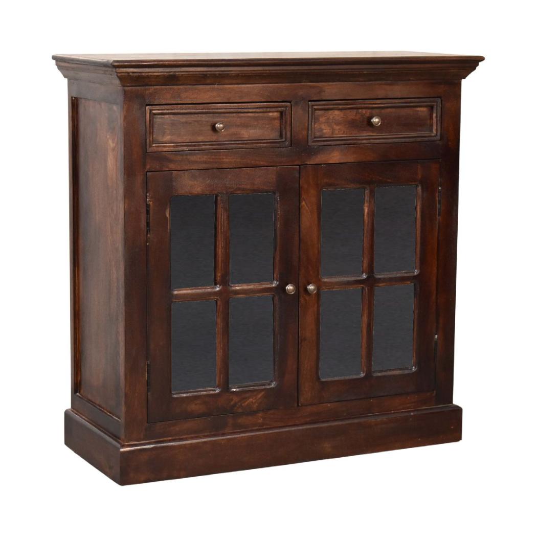 Glazed-Door Cabinet | Walnut Finish | Display & Storage
