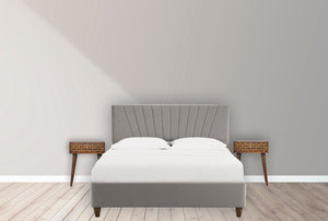 Gold Art Pattern Bedside Table | Brass Inlay Design | Solid Mango Wood Bedroom Furniture