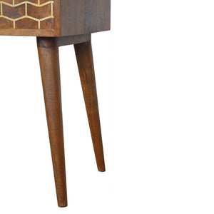 Gold Art Pattern Bedside Table | Brass Inlay Design | Solid Mango Wood Bedroom Furniture