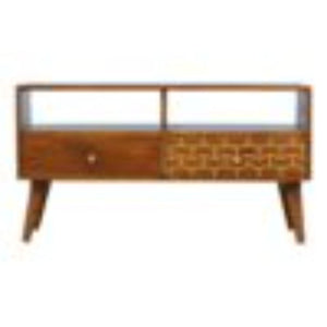 Gold Art Pattern Media Unit | Drawer Storage | Decorative TV Furniture