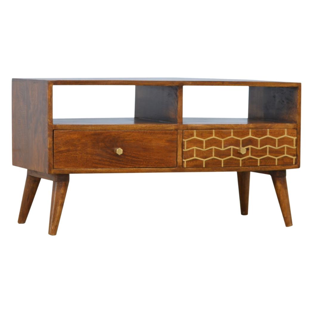 Gold Art Pattern Media Unit | Drawer Storage | Decorative TV Furniture