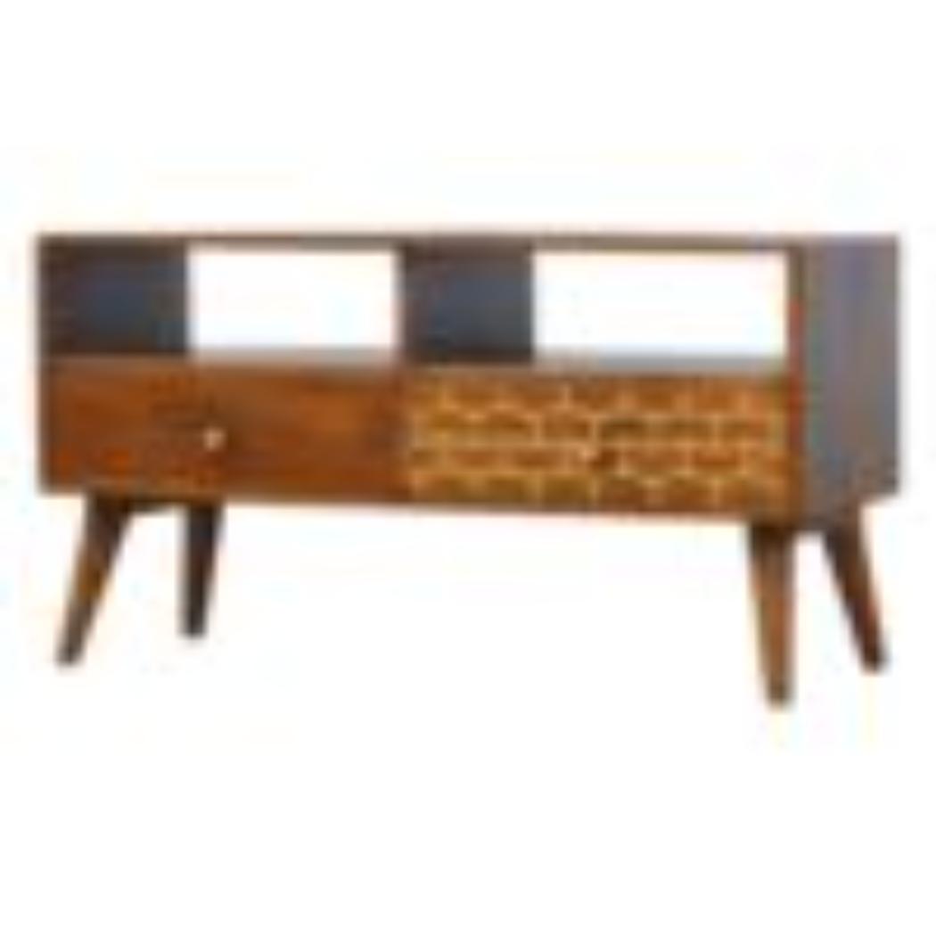 Gold Art Pattern Media Unit | Drawer Storage | Decorative TV Furniture