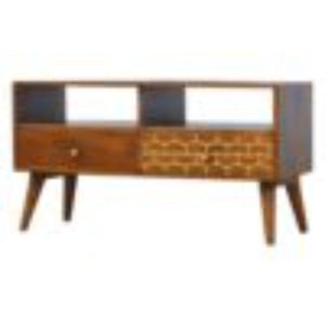 Gold Art Pattern Media Unit | Drawer Storage | Decorative TV Furniture