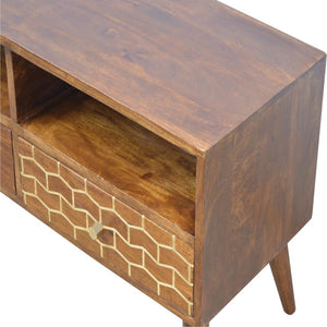 Gold Art Pattern Media Unit | Drawer Storage | Decorative TV Furniture