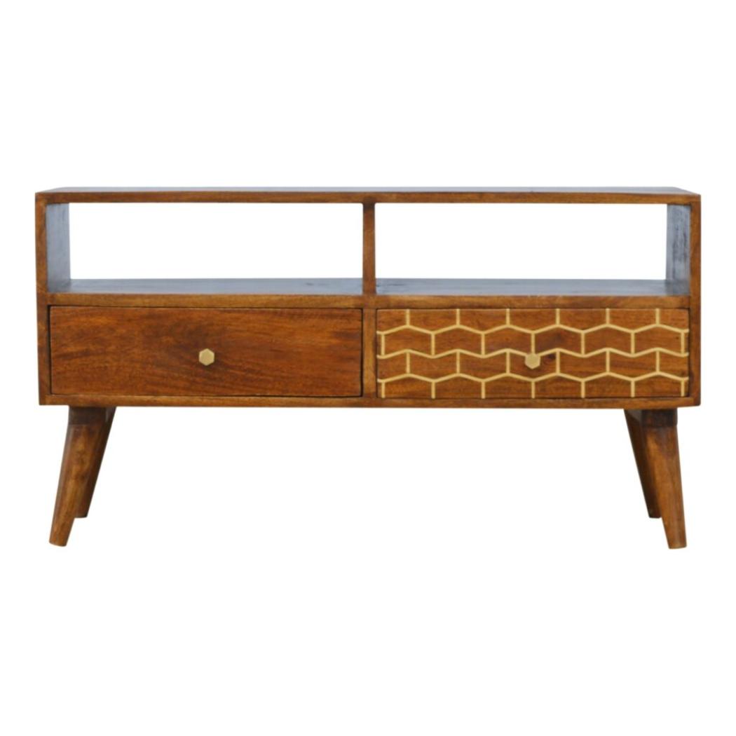 Gold Art Pattern Media Unit | Drawer Storage | Decorative TV Furniture
