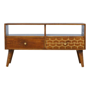 Gold Art Pattern Media Unit | Drawer Storage | Decorative TV Furniture