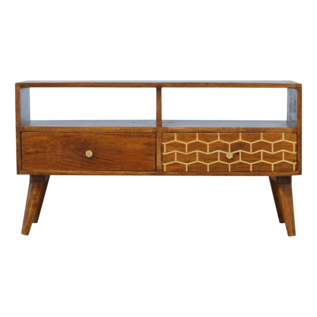 Gold Art Pattern Media Unit | Drawer Storage | Decorative TV Furniture