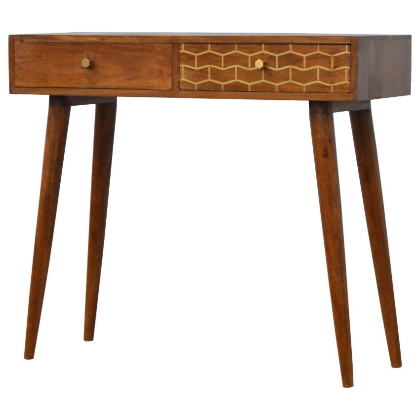 Gold Geometric Console Table | 2 Drawers | Solid Mango Wood