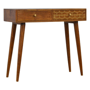 Gold Geometric Console Table | 2 Drawers | Solid Mango Wood