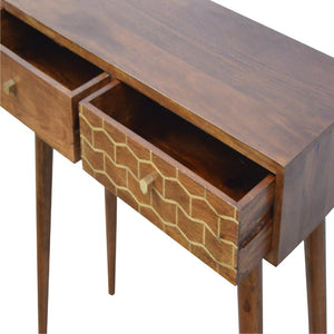 Gold Geometric Console Table | 2 Drawers | Solid Mango Wood