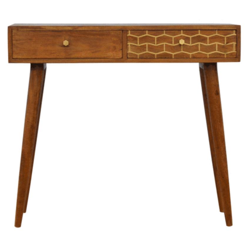 Gold Geometric Console Table | 2 Drawers | Solid Mango Wood