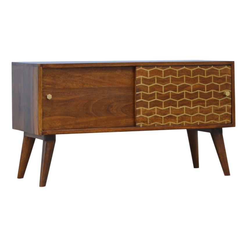 Gold Pattern Sideboard | 2 Sliding Doors | Solid Mango Wood